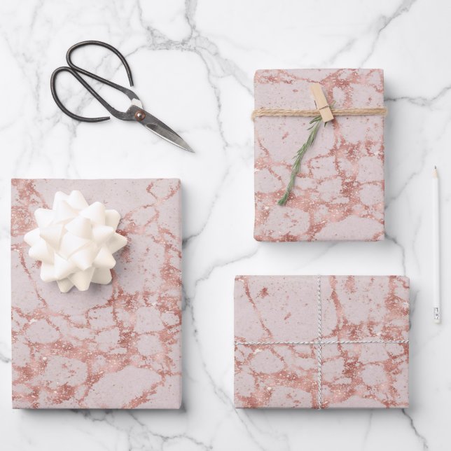 Luxury Pink Rose Blush Glitter Marble Customise Wrapping Paper Sheet (Front)