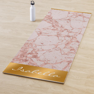 Luxury Pink Rose Blush Glitter Marble Customise Yoga Mat