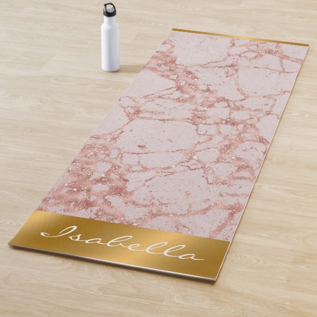 Luxury Pink Rose Blush Glitter Marble Customise Yoga Mat (In Situ)