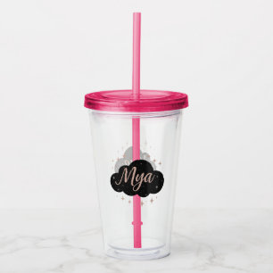Luxury Pink Rose Gold & Obsidian Crystal Acrylic Tumbler