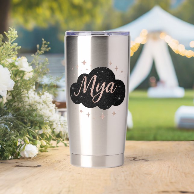 Luxury Pink Rose Gold & Obsidian Crystal Tumbler (Wedding (Rotated))