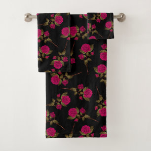 Luxury Pink Rose Popular Floral Bath Towel Set