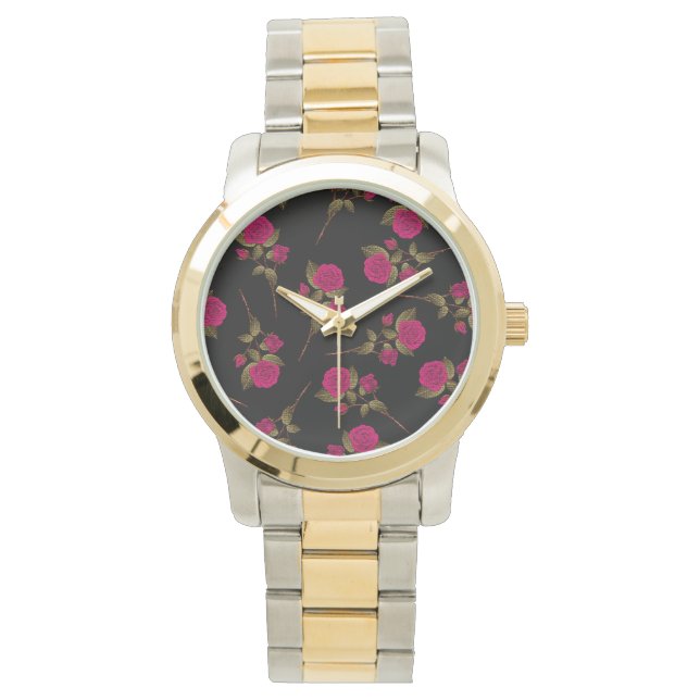 Luxury Pink Rose Popular Floral Watch (Front)
