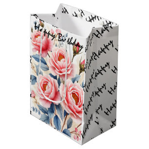 Luxury Pink Roses Beautiful Modern Collection Medium Gift Bag