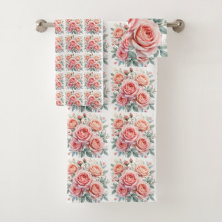 Luxury Pink Roses Beautiful Popular Collection Bath Towel Set