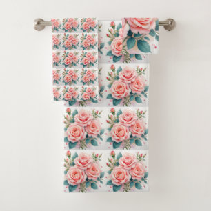 Luxury Pink Roses Beautiful Trendy Collection Bath Towel Set