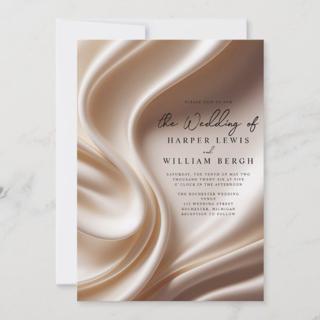 luxury pink satin wedding invitation (Front)