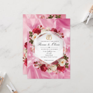 Luxury Pink Silk Red Roses Hexagon Wedding Invitat Invitation