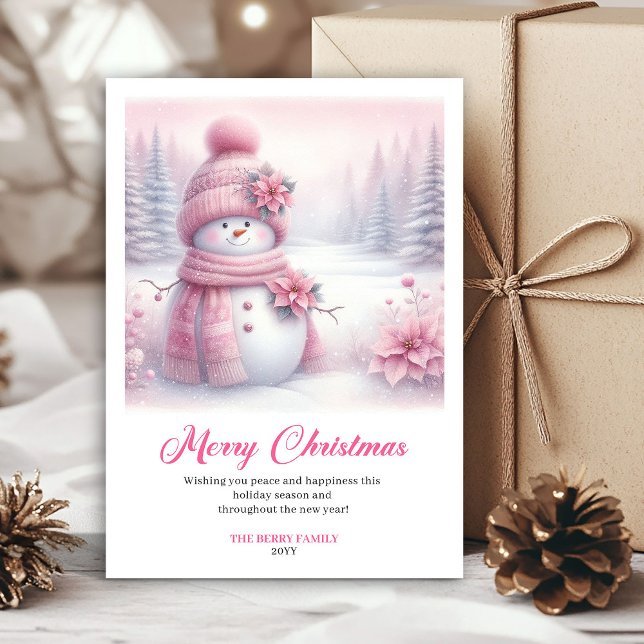 Luxury Pink Snowman Kids Editable Christmas Cards (Luxury Pink Snowman Kids Editable Christmas Greeting Card

)
