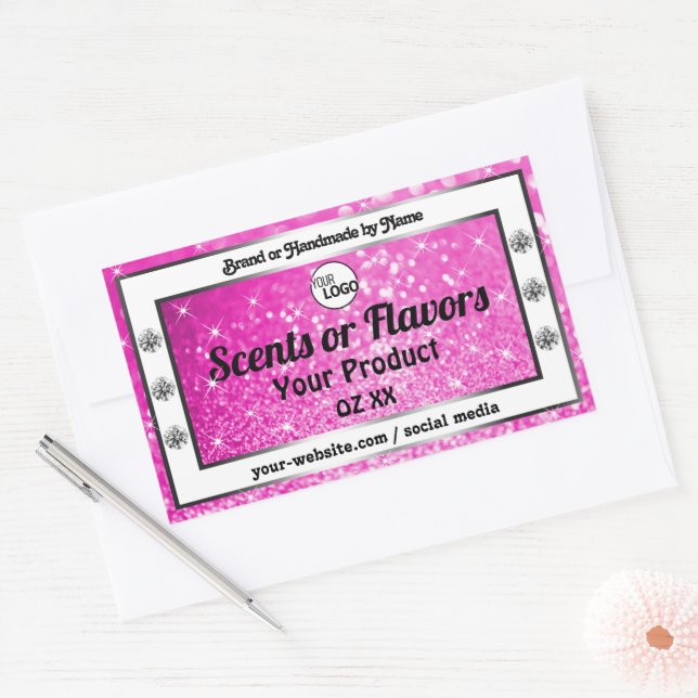 Luxury Pink Sparkling Glitter Product Labels Logo (Envelope)