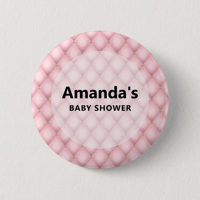 Luxury Pink Tufted Diamond Pattern Baby Shower 6 Cm Round Badge (Front)