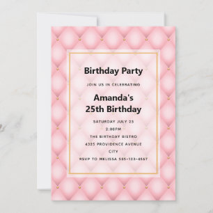 Luxury Pink Tufted Diamond Pattern Birthday Invitation