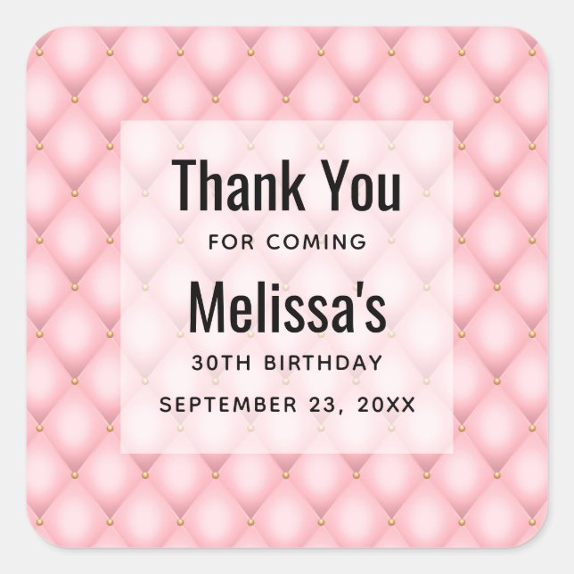 Luxury Pink Tufted Diamond Pattern Birthday Square Sticker (Front)
