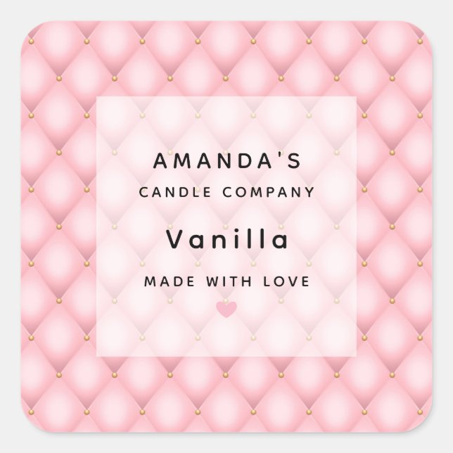 Luxury Pink Tufted Diamond Pattern Candle Business Square Sticker (Front)