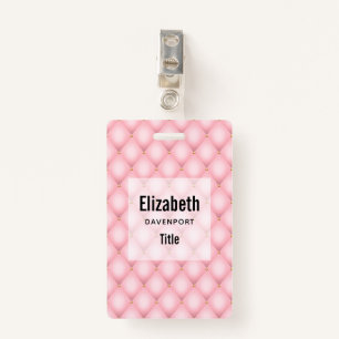 Luxury Pink Tufted Diamond Pattern ID Badge