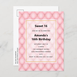 Luxury Pink Tufted Diamond Pattern Invitation Postcard