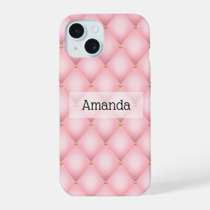 Luxury Pink Tufted Diamond Pattern iPhone 15 Case