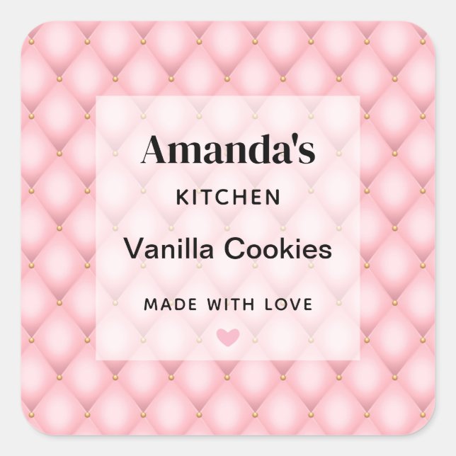 Luxury Pink Tufted Diamond Pattern Kitchen Square Sticker (Front)