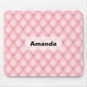 Luxury Pink Tufted Diamond Pattern Mouse Mat