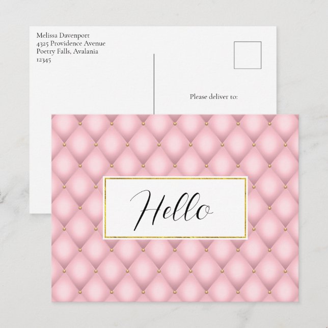 Luxury Pink Tufted Diamond Pattern Postcard (Front/Back)