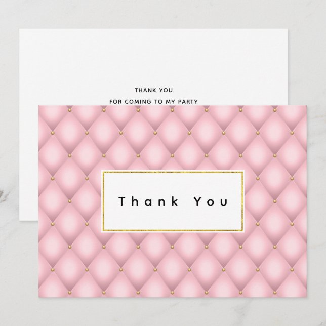 Luxury Pink Tufted Diamond Pattern Thank You Card (Front/Back)