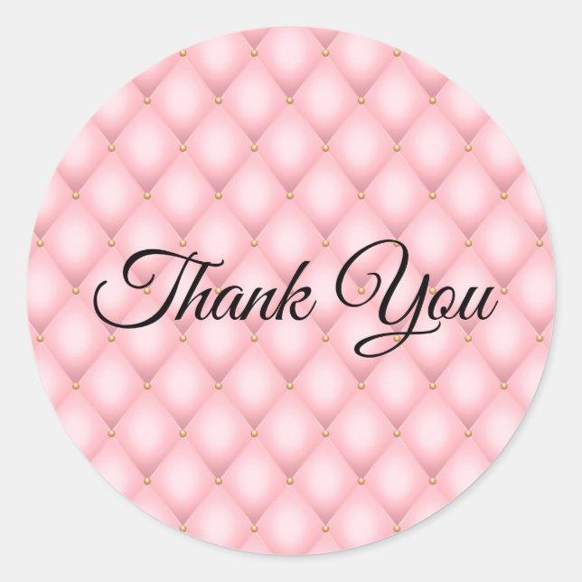 Luxury Pink Tufted Diamond Pattern Thank You Classic Round Sticker (Front)