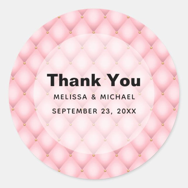 Luxury Pink Tufted Diamond Pattern Thank You Classic Round Sticker (Front)