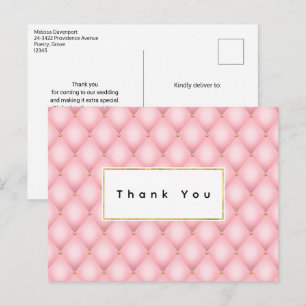 Luxury Pink Tufted Diamond Pattern Thank You Postcard