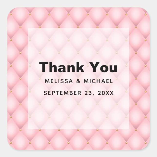 Luxury Pink Tufted Diamond Pattern Thank You Square Sticker (Front)