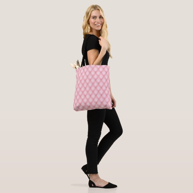 Luxury Pink Tufted Diamond Pattern Tote Bag (On Model)