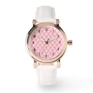 Luxury Pink Tufted Diamond Pattern Watch