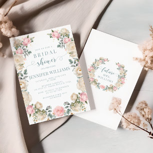 Luxury Pink White Floral Bridal Shower Invitation