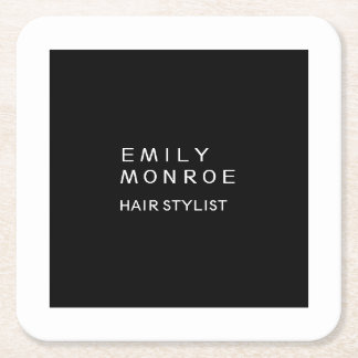 Luxury Plain Black & White Modern Minimalist Square Paper Coaster