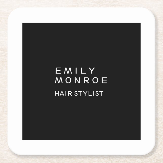Luxury Plain Black & White Modern Minimalist Square Paper Coaster (Front)