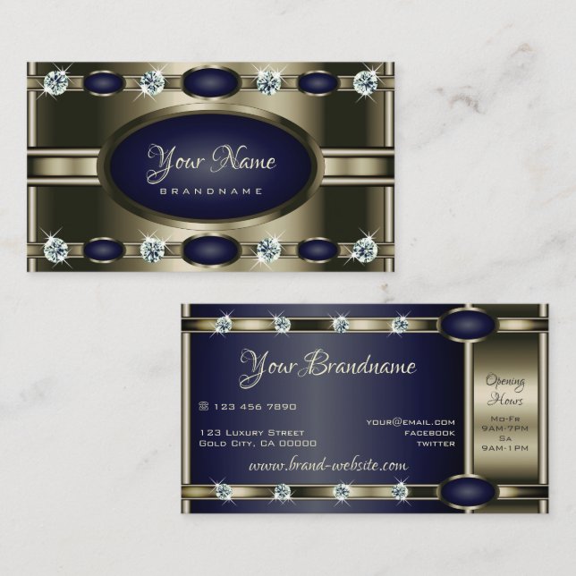 Luxury Platinum and Blue Colours with Faux Diamond Business Card (Front/Back)