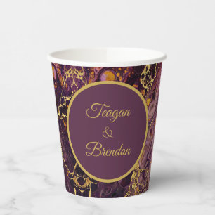 Luxury Plum Gold Marble Paper Cups
