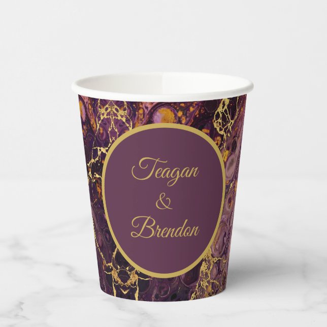 Luxury Plum Gold Marble  Paper Cups (Left)