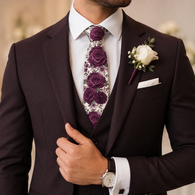 Luxury Plum Rose & Dahlia Wedding Tie (Creator Uploaded)