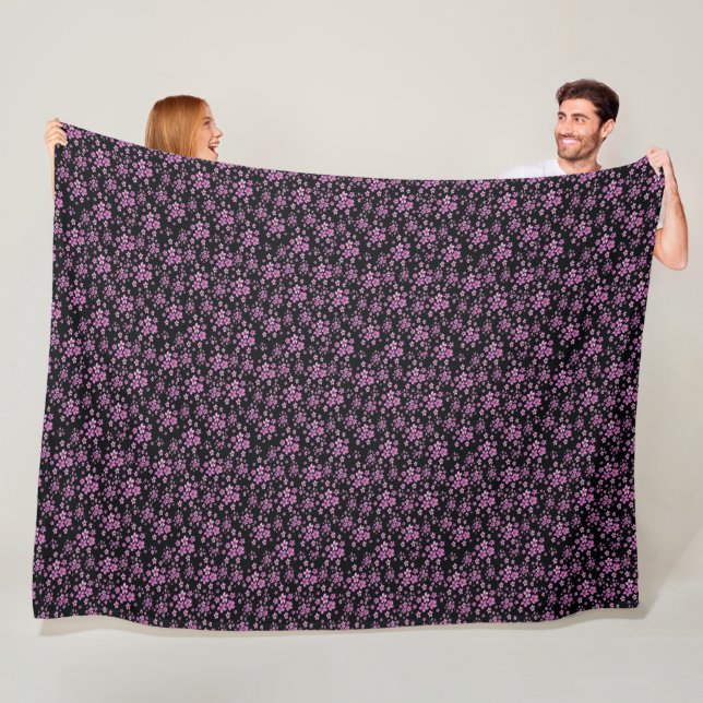 Luxury Popular Black Purple Floral Fleece Blanket (In Situ)