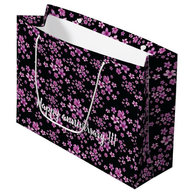 Luxury Popular Black Purple Floral Large Gift Bag (Front Angled)