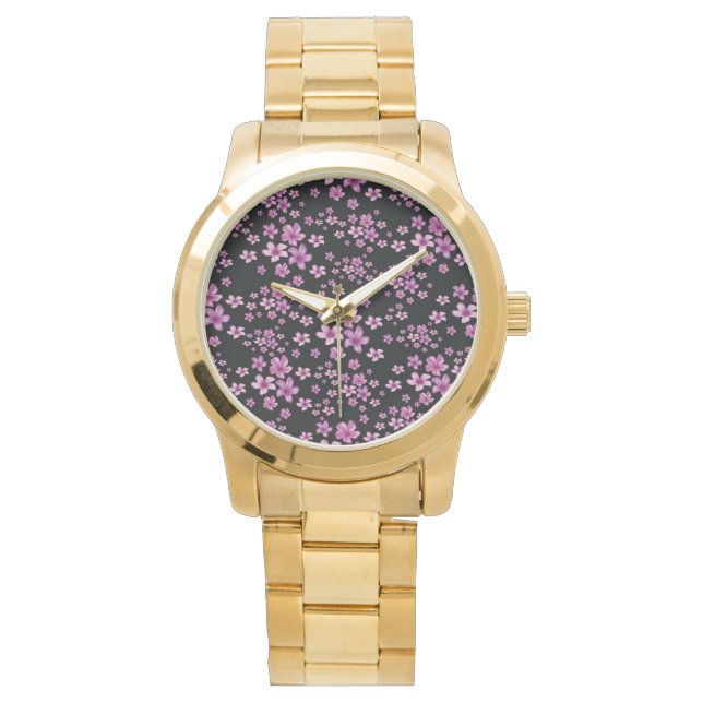 Luxury Popular Black Purple Floral Watch (Front)
