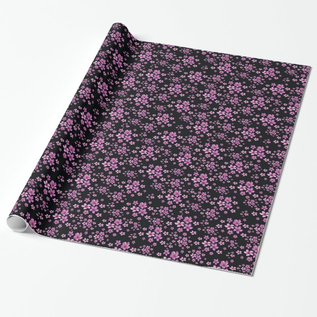 Luxury Popular Black Purple Floral Wrapping Paper (Unrolled)