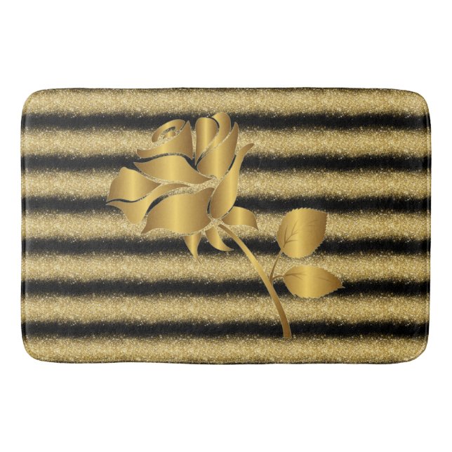 Luxury Popular Floral Black Gold Glitter Bath Mat (Front)