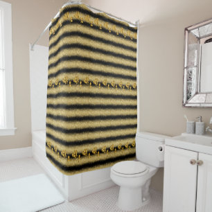 Luxury Popular Floral Black Gold Glitter Shower Curtain
