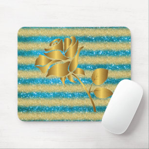 Luxury Popular Floral Blue Gold Glitter Gift Mouse Mat