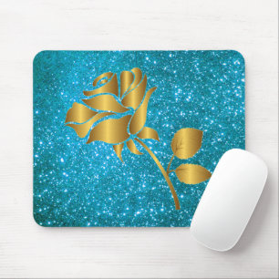 Luxury Popular Floral Blue Gold Glitter Gift Mouse Mat