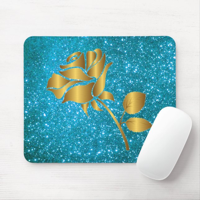 Luxury Popular Floral Blue Gold Glitter Gift Mouse Mat (With Mouse)