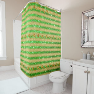 Luxury Popular Floral Green Gold Glitter Shower Curtain