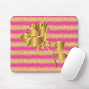 Luxury Popular Floral Pink Gold Glitter Gift Mouse Mat