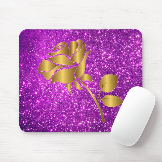 Luxury Popular Floral Purple Gold Glitter Gift Mouse Mat (With Mouse)